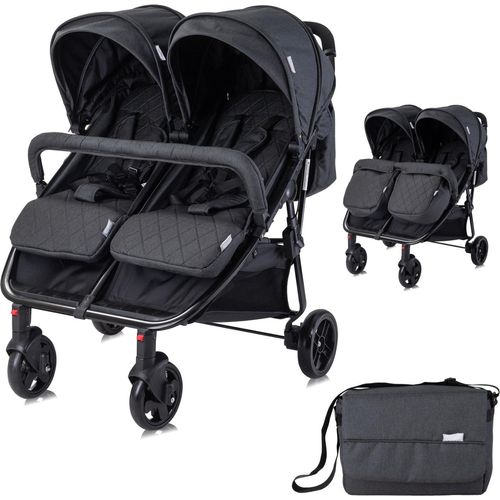 Lorelli Zwillingskinderwagen Duo, Zwillingsbuggy leicht und kompakt, Zwillingswagen, Kinderwagen für 2 Kinder, Buggy für Zwillinge, Schwarz