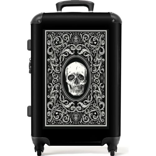 NoBoringSuitcases.com® Großer Koffer - Spielkarte - Totenkopf - Design - Schwarz und weiß - Männer - Kombinationsschloss TSA - Hartschalen Trolley 4 Rollen - 72 liter - Reisekoffer - 66 cmKoffer Mittelgroß 67x43x25 cm, 72L,