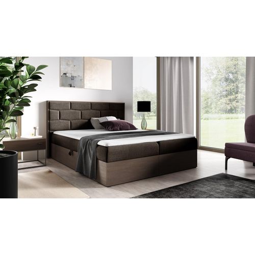 Boxspringbett Bett BEILA 180x200cm Dunkel Eiche Stoff Braun inkl. Bettkasten