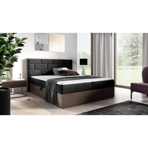 Boxspringbett Bett BEILA 160x200cm Dunkel Eiche Stoff Schwarz inkl. Bettkasten