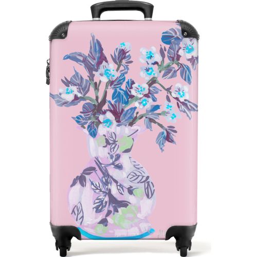 NoBoringSuitcases.com® Koffer Handgepäck Trolley Rollkoffer Kleine Reisekoffer mit 4 Rollen - Blumen - Vase - Rosa - Pflanzen - Cabin Size < 55x40x23 cm & 55x40x20 cm - Fotokoffer - Kabinenkoffer - BoardgepäckHandgepäck Koffer 55x35x20 cm, 36L,