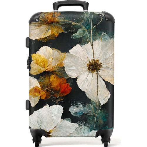 NoBoringSuitcases.com® Großer Koffer - Blumen - Pflanzen - Schwarz - Weiß - Kombinationsschloss TSA - Hartschalen Trolley 4 Rollen - 72 liter - Reisekoffer - 66 cmKoffer Mittelgroß 67x43x25 cm, 72L,