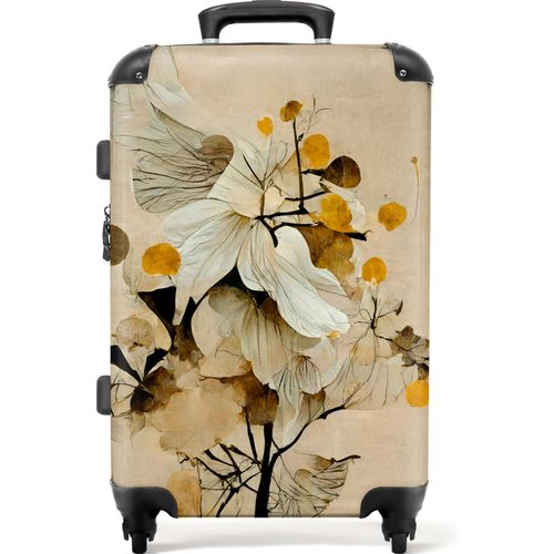 NoBoringSuitcases.com® Großer Koffer - Blumen - Pflanzen - Gold - Vintage - Kombinationsschloss TSA - Hartschalen Trolley 4 Rollen - 72 liter - Reisekoffer - 66 cmKoffer Mittelgroß 67x43x25 cm, 72L,