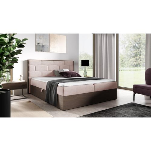 Boxspringbett Bett BEILA 200x200cm Dunkel Eiche Stoff Rosa inkl. Bettkasten