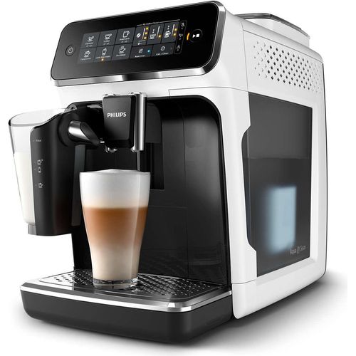 Philips Kaffeevollautomat 3200 Series, 5 Kaffeespezialitäten, LatteGo Milchsystem, Touchdisplay, Weiß (EP3243/50)