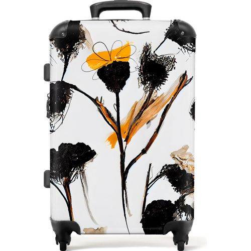 NoBoringSuitcases.com® Großer Koffer - Blumen - Schwarz - Pflanzen - Pastell - Gelb - Kombinationsschloss TSA - Hartschalen Trolley 4 Rollen - 72 liter - Reisekoffer - 66 cmKoffer Mittelgroß 67x43x25 cm, 72L,