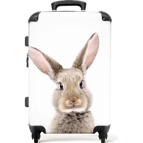 NoBoringSuitcases.com - Großer Koffer - Weißer Kinderkoffer Kaninchen geeignet für Jungen und Mädchen - Reisekoffer mit 4 Rädern - Trolley auf Rädern 72 Liter - Rollkoffer große Kinder - Geräumiger Gepäckkoffer 20kg - Reisegepäck & Reisezubehör mittlere GrößeKoffer Mittelgroß 67x43x25 cm, 72L,