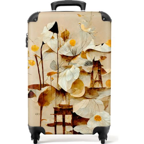 NoBoringSuitcases.com® Koffer Handgepäck Trolley Rollkoffer Kleine Reisekoffer mit 4 Rollen - Blumen - Weiß - Pflanzen - Vintage - Cabin Size < 55x40x23 cm & 55x40x20 cm - Fotokoffer - Kabinenkoffer - BoardgepäckHandgepäck Koffer 55x35x20 cm, 36L,