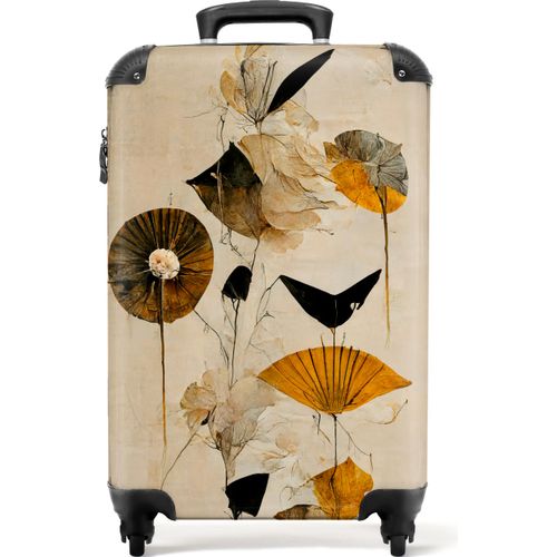NoBoringSuitcases.com® Koffer Handgepäck Trolley Rollkoffer Kleine Reisekoffer mit 4 Rollen - Blumen - Vintage - Pflanzen - Gold - Cabin Size < 55x40x23 cm & 55x40x20 cm - Fotokoffer - Kabinenkoffer - BoardgepäckHandgepäck Koffer 55x35x20 cm, 36L,