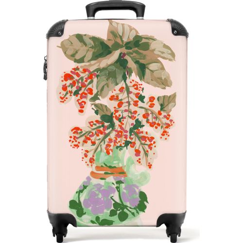 NoBoringSuitcases.com® Koffer Handgepäck Trolley Rollkoffer Kleine Reisekoffer mit 4 Rollen - Blumen - Vase - Pflanzen - Pastell - Cabin Size < 55x40x23 cm & 55x40x20 cm - Fotokoffer - Kabinenkoffer - BoardgepäckHandgepäck Koffer 55x35x20 cm, 36L,