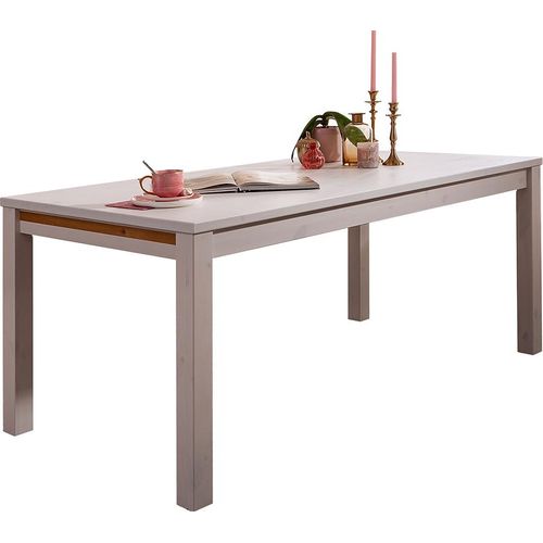 Massivholz Esstisch WILSON-69 in Kiefer massiv weiß, B/H/T: ca. 180/75/90 cm