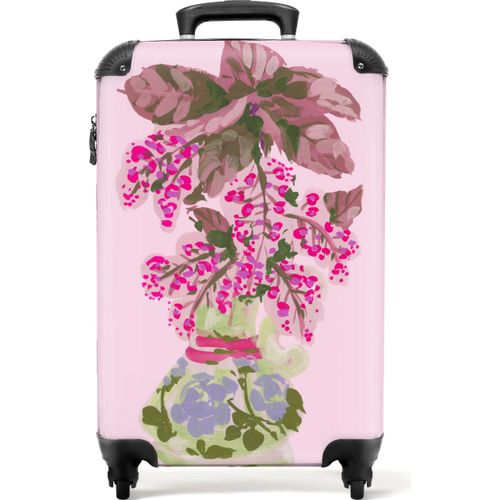 NoBoringSuitcases.com® Koffer Handgepäck Trolley Rollkoffer Kleine Reisekoffer mit 4 Rollen - Blumen - Vase - Rosa - Pflanzen - Cabin Size < 55x40x23 cm & 55x40x20 cm - Fotokoffer - Kabinenkoffer - BoardgepäckHandgepäck Koffer 55x35x20 cm, 36L,