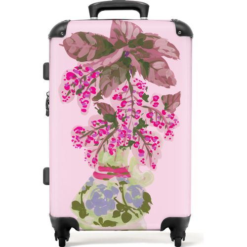 NoBoringSuitcases.com® Großer Koffer - Blumen - Vase - Rosa - Pflanzen - Kombinationsschloss TSA - Hartschalen Trolley 4 Rollen - 72 liter - Reisekoffer - 66 cmKoffer Mittelgroß 67x43x25 cm, 72L,
