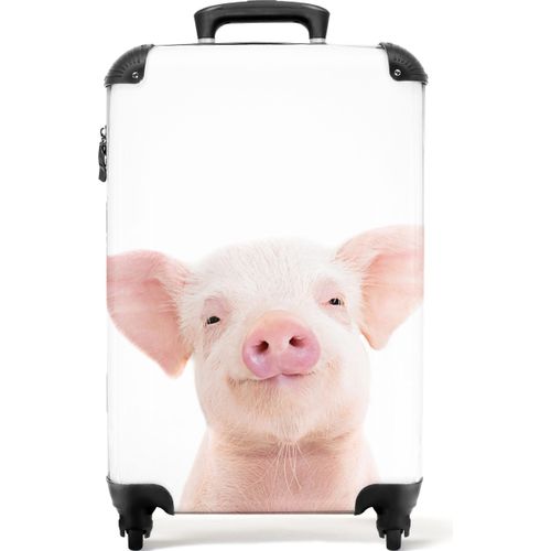 NoBoringSuitcases.com - Kinderkoffer Schweinchen weiß - Passt in 55x40x20 cm und 55x35x25 cm - Handgepäck Kinder Trolley - Trolley auf Rädern - Reisekoffer mit Rädern - Kabinengröße Rollkoffer - Wochenendtasche geeignet für Jungen und Mädchen - Koffer KinderHandgepäck Koffer 55x35x20 cm, 36L,