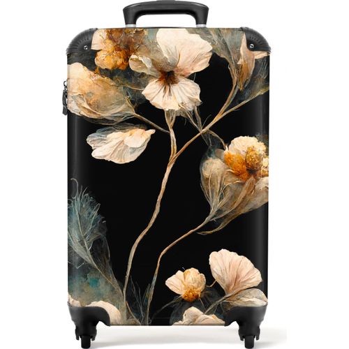 NoBoringSuitcases.com® Koffer Handgepäck Trolley Rollkoffer Kleine Reisekoffer mit 4 Rollen - Blumen - Schwarz - Pflanzen - Vintage - Cabin Size < 55x40x23 cm & 55x40x20 cm - Fotokoffer - Kabinenkoffer - BoardgepäckHandgepäck Koffer 55x35x20 cm, 36L,