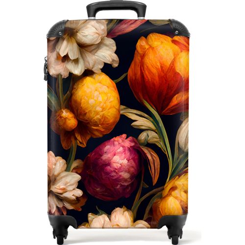 NoBoringSuitcases.com® Koffer Handgepäck Trolley Rollkoffer Kleine Reisekoffer mit 4 Rollen - Blumen - Pflanzen - Weiß - Cabin Size < 55x40x23 cm & 55x40x20 cm - Fotokoffer - Kabinenkoffer - BoardgepäckHandgepäck Koffer 55x35x20 cm, 36L,