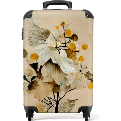 NoBoringSuitcases.com® Koffer Handgepäck Trolley Rollkoffer Kleine Reisekoffer mit 4 Rollen - Blumen - Pflanzen - Gold - Vintage - Cabin Size < 55x40x23 cm & 55x40x20 cm - Fotokoffer - Kabinenkoffer - BoardgepäckHandgepäck Koffer 55x35x20 cm, 36L,