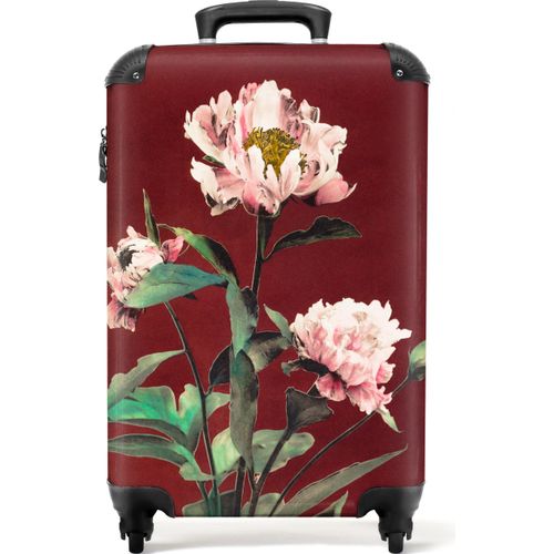 NoBoringSuitcases.com® Koffer Handgepäck Trolley Rollkoffer Kleine Reisekoffer mit 4 Rollen - Blumen - Pflanzen - Farben - Rot - Vintage - Cabin Size < 55x40x23 cm & 55x40x20 cm - Fotokoffer - Kabinenkoffer - BoardgepäckHandgepäck Koffer 55x35x20 cm, 36L,