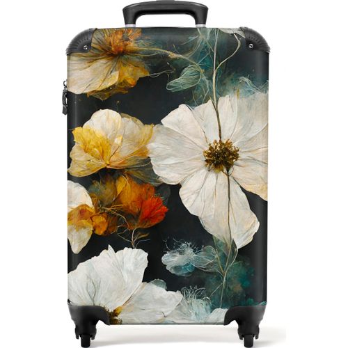 NoBoringSuitcases.com® Koffer Handgepäck Trolley Rollkoffer Kleine Reisekoffer mit 4 Rollen - Blumen - Pflanzen - Schwarz - Weiß - Cabin Size < 55x40x23 cm & 55x40x20 cm - Fotokoffer - Kabinenkoffer - BoardgepäckHandgepäck Koffer 55x35x20 cm, 36L,