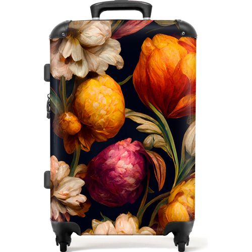 NoBoringSuitcases.com® Großer Koffer - Blumen - Pflanzen - Weiß - Kombinationsschloss TSA - Hartschalen Trolley 4 Rollen - 72 liter - Reisekoffer - 66 cmKoffer Mittelgroß 67x43x25 cm, 72L,