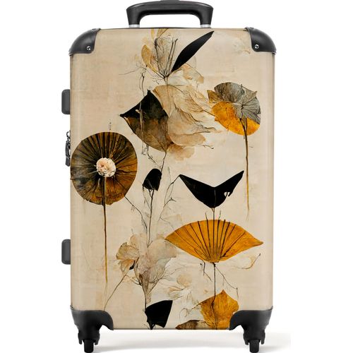 NoBoringSuitcases.com® Großer Koffer - Blumen - Vintage - Pflanzen - Gold - Kombinationsschloss TSA - Hartschalen Trolley 4 Rollen - 72 liter - Reisekoffer - 66 cmKoffer Mittelgroß 67x43x25 cm, 72L,