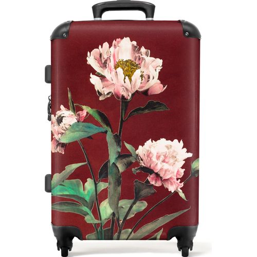 NoBoringSuitcases.com® Großer Koffer - Blumen - Pflanzen - Farben - Rot - Vintage - Kombinationsschloss TSA - Hartschalen Trolley 4 Rollen - 72 liter - Reisekoffer - 66 cmKoffer Mittelgroß 67x43x25 cm, 72L,