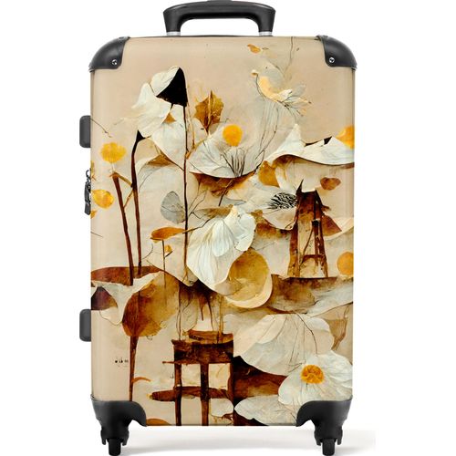 NoBoringSuitcases.com® Großer Koffer - Blumen - Weiß - Pflanzen - Vintage - Kombinationsschloss TSA - Hartschalen Trolley 4 Rollen - 72 liter - Reisekoffer - 66 cmKoffer Mittelgroß 67x43x25 cm, 72L,