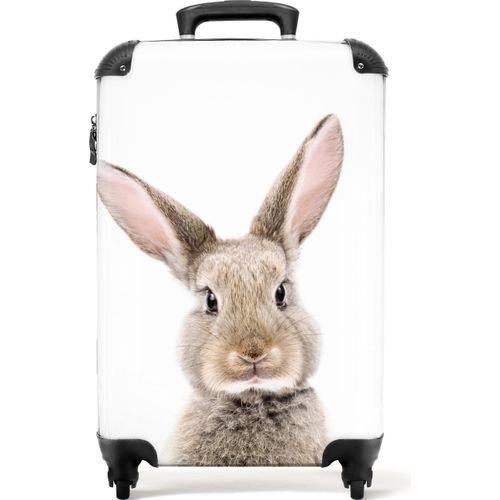NoBoringSuitcases.com - Weißer Kinderkoffer Hase - Passt in 55x40x20 cm und 55x35x25 cm - Handgepäckkoffer Kind - Trolley mit Rädern - Reisekoffer mit Rädern - Rollkoffer Kind - Kindertrolley geeignet für Jungen und Mädchen - Koffer KinderHandgepäck Koffer 55x35x20 cm, 36L,