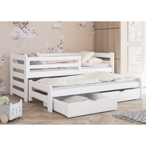Kinderbett aus Massivholz SANDRA mit Aufbettung und Schubladen - 200x90 cm – weiß