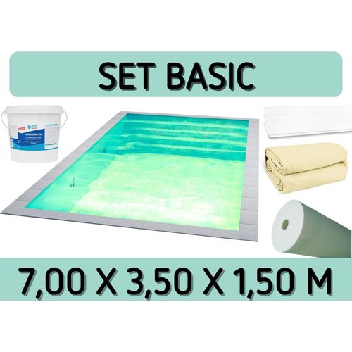 Styroporpool Set Basic - 700 x 350 x 150 cm - mit Innenfolie und Zubehör - Sandfarbene Innenfolie