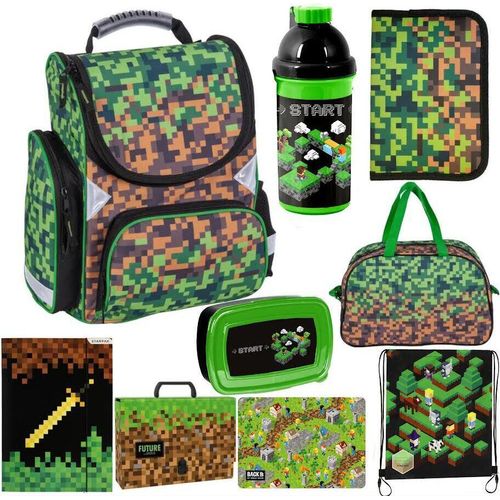 Set 9er GAME Pixel Schulranzen Ranzen Federmappe Turnbeutel Pixels Minecraft Motiv