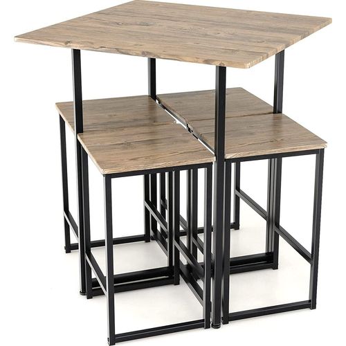 GOPLUS 5-teiliges Esstisch-Set, Bartisch mit 4 Stühlen, Sitzgruppe mit Metallgestell & verstellbarem Fußpolster, Küchentisch Bistrotisch-Set