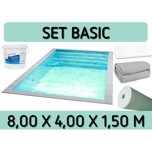 Styroporpool Set Basic - 800 x 400 x 150 cm - mit Innenfolie und Zubehör - Graue Innenfolie