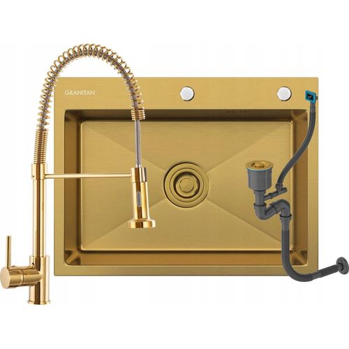 Spüle Küchenspüle mit Siphon und Armatur Einbauspüle Spülbecken Gold Stahl