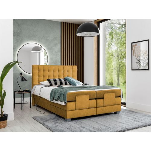 Boxspringbett Elektrisch Schlafzimmerbett MAXIMA 200x200cm in Stoff Senf