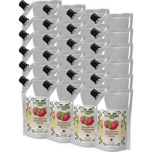 VITAVEGGY HIMBEERE Früchte-Püree 24x 1kg ohne Aroma- Farb- & Konservierungsmittel von Food-United geeignet für Babybrei-Obstbrei Himbeeren-Saft-Smoothie-Sorbet-Müsli-Joghurt-Quark GVO-Frei Glutenfrei & 100% natürlich