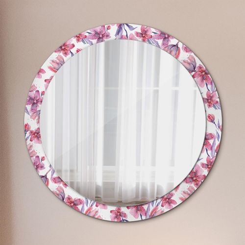 Spiegel - Mirror zum Wandspiegel Schlafzimmer – Schminkspiegel- Aquarell Blumen- Ø90cm