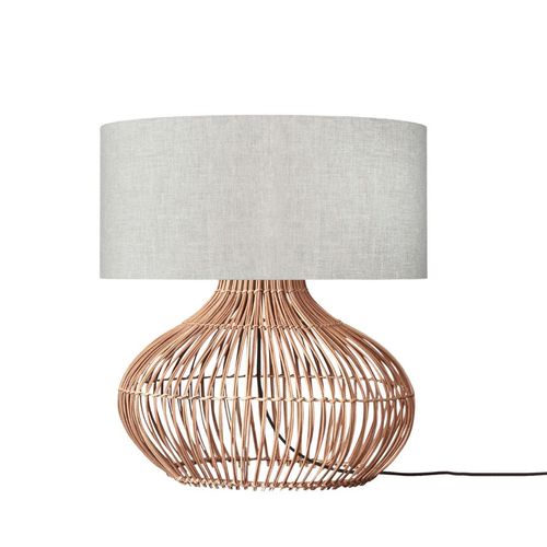 GOOD&MOJO - Tischleuchte Kalahari - Hellgrau/Rattan - Ø47cm Tischlampe - Nachttischlampe, Wohnzimmer, Schlafzimmer