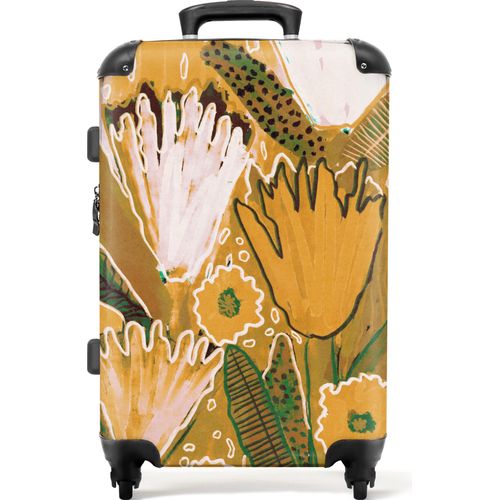 NoBoringSuitcases.com® Großer Koffer - Blumen - Gelb - Pflanzen - Kombinationsschloss TSA - Hartschalen Trolley 4 Rollen - 72 liter - Reisekoffer - 66 cmKoffer Mittelgroß 67x43x25 cm, 72L,