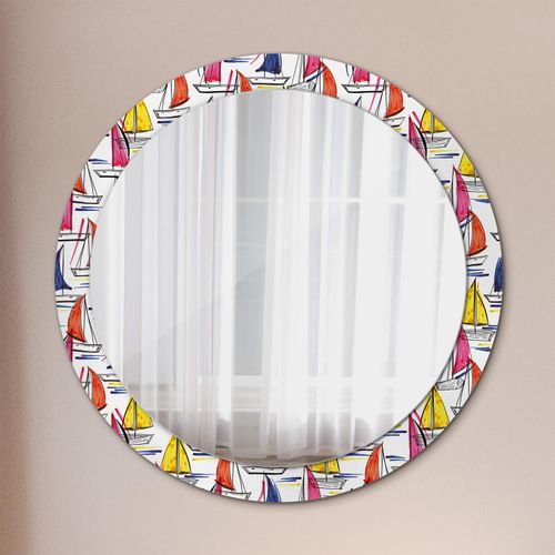 Spiegel - Mirror zum Wandspiegel Schlafzimmer – Schminkspiegel- Boot auf dem See- Ø90cm