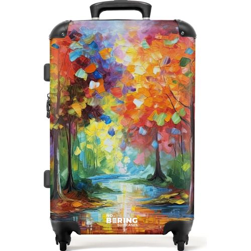 NoBoringSuitcases.com® Großer Koffer - Wald - Natur - Ölfarbe - Regenbogen - Kombinationsschloss TSA - Hartschalen Trolley 4 Rollen - 72 liter - Reisekoffer - 66 cmKoffer Mittelgroß 67x43x25 cm, 72L,