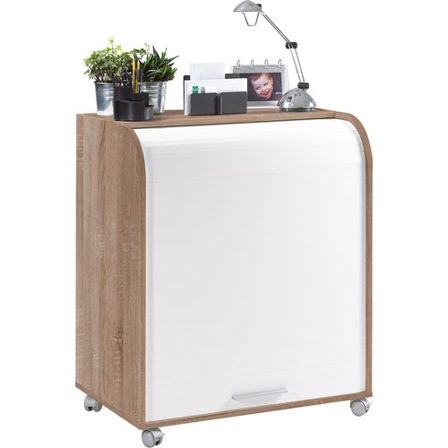 SIMMOB Mobiler Schreibtisch Sekretär Computertisch mit Laufrollen 93,9 x 79,2 cm, Farbe:Eiche-Weiß