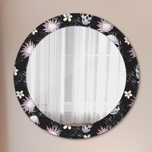 Spiegel - Mirror zum Wandspiegel Schlafzimmer – Schminkspiegel- Totenköpfe Blumen- Ø70cm
