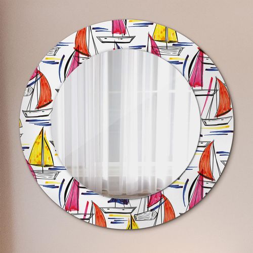 Spiegel - Mirror zum Wandspiegel Schlafzimmer – Schminkspiegel- Boot auf dem See- Ø60cm