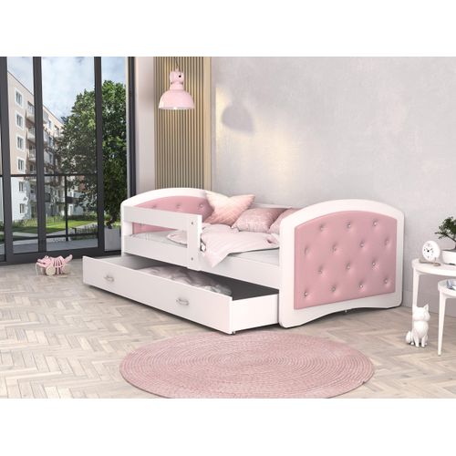 MEBLITO Kinderbett Gitterbett Pixie mit Kristallen Juniorbett Mädchenbett Kinderzimmer 160x80 Rosa
