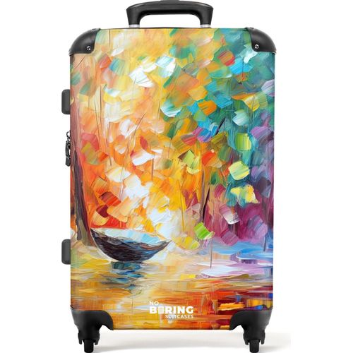 NoBoringSuitcases.com® Großer Koffer - Bunt - Ölfarbe - Wasser - Boot - Kombinationsschloss TSA - Hartschalen Trolley 4 Rollen - 72 liter - Reisekoffer - 66 cmKoffer Mittelgroß 67x43x25 cm, 72L,