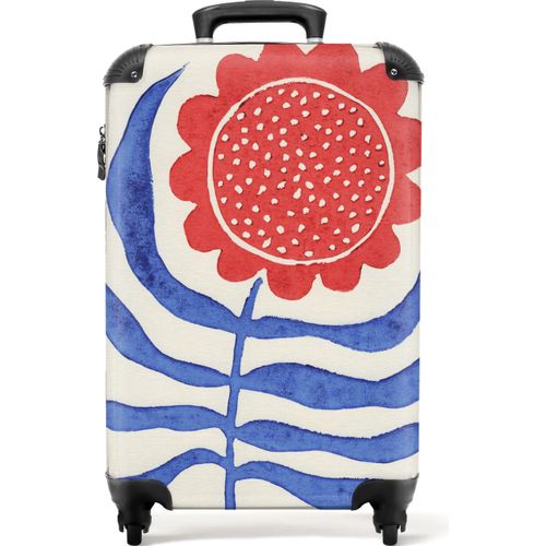 NoBoringSuitcases.com® Koffer Handgepäck Trolley Rollkoffer Kleine Reisekoffer mit 4 Rollen - Blume - Pflanze - Rot - Blau - Cabin Size < 55x40x23 cm & 55x40x20 cm - Fotokoffer - Kabinenkoffer - BoardgepäckHandgepäck Koffer 55x35x20 cm, 36L,