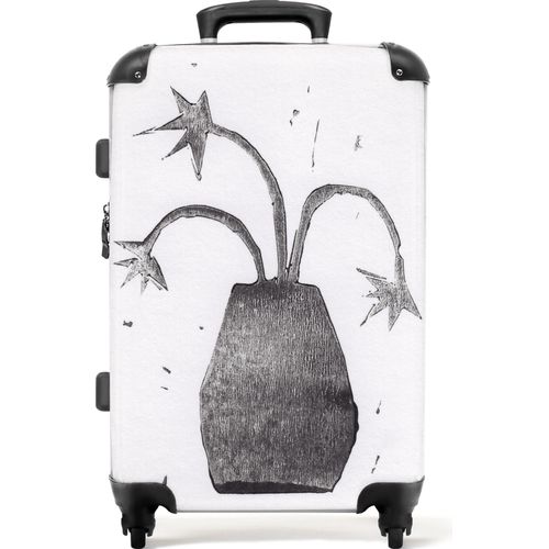NoBoringSuitcases.com® Großer Koffer - Pflanze - Vase - Schwarz - Weiß - Blume - Kombinationsschloss TSA - Hartschalen Trolley 4 Rollen - 72 liter - Reisekoffer - 66 cmKoffer Mittelgroß 67x43x25 cm, 72L,