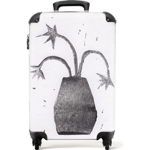 NoBoringSuitcases.com® Koffer Handgepäck Trolley Rollkoffer Kleine Reisekoffer mit 4 Rollen - Pflanze - Vase - Schwarz - Weiß - Blume - Cabin Size < 55x40x23 cm & 55x40x20 cm - Fotokoffer - Kabinenkoffer - BoardgepäckHandgepäck Koffer 55x35x20 cm, 36L,