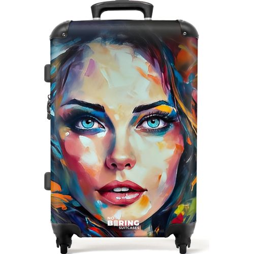 NoBoringSuitcases.com® Großer Koffer - Gesicht - Frau - Ölfarbe - Farbenfroh - Kunst - Kombinationsschloss TSA - Hartschalen Trolley 4 Rollen - 72 liter - Reisekoffer - 66 cmKoffer Mittelgroß 67x43x25 cm, 72L,